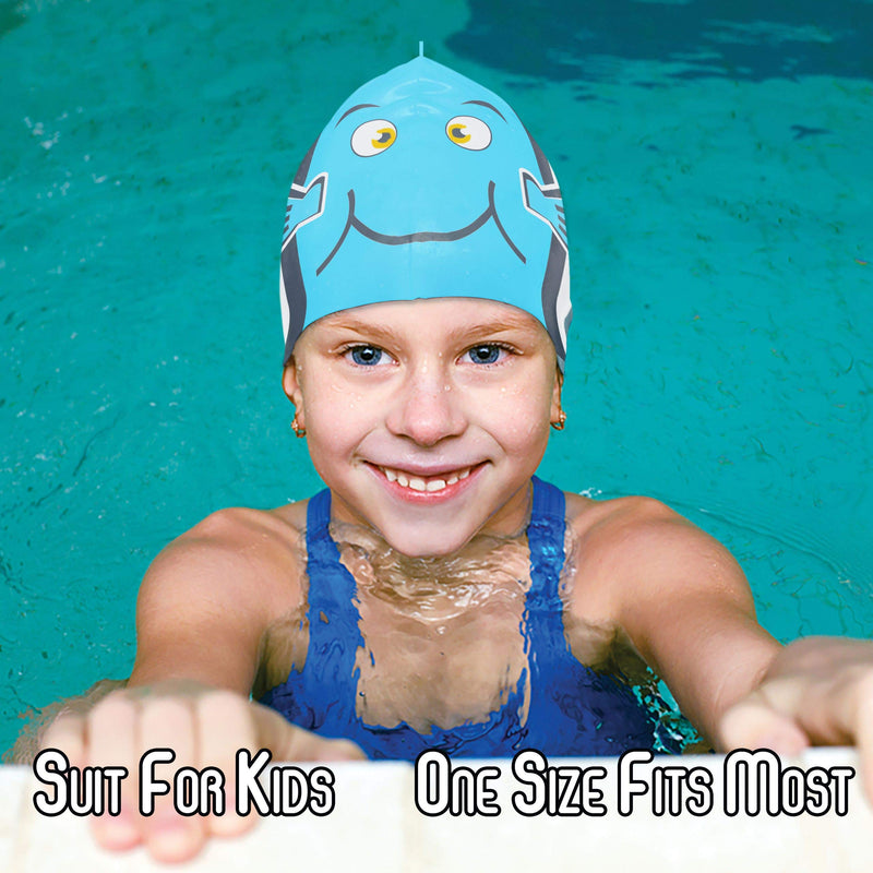 [Australia - AusPower] - Water Gear Critter Cap - Extremely Durable Swimming Cap for Kids - Great for Improving Swimming Skills and Instilling Confidence in The Water - Long-Lasting Toddler Swimming Cap BLUE FISH 