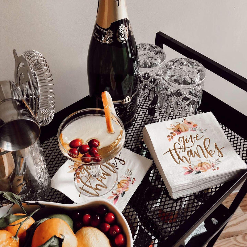 [Australia - AusPower] - xo, Fetti Thanksgiving Gold Foil Napkins - 50 count | Give Thanks Decorations, 5 x 5 inches, 3ply, Autumn Leaves, Pumpkins, Fall Table Decor 