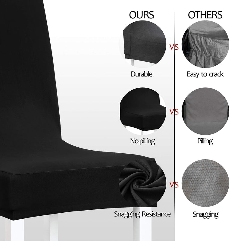 [Australia - AusPower] - Obstal Black Stretch Spandex Dining Room Chair Covers – Set of 4 Universal Removable Washable Chair Seat Slipcovers Protector for Kitchen, Ceremony, Wedding, Banquet, Hotel and Party Pure Black 