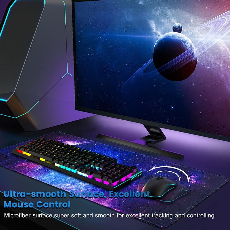 [Australia - AusPower] - Gaming Mouse Pad, QOMOLAMA Large Mouse Pad XL 31. 5x11.8in, Big Extended Computer Keyboard Mouse Mat Desk Pad for Laptop with Stitched Edges, Waterproof Mousepad for Gamer Home&Office -Galaxy Blue-Galaxy 