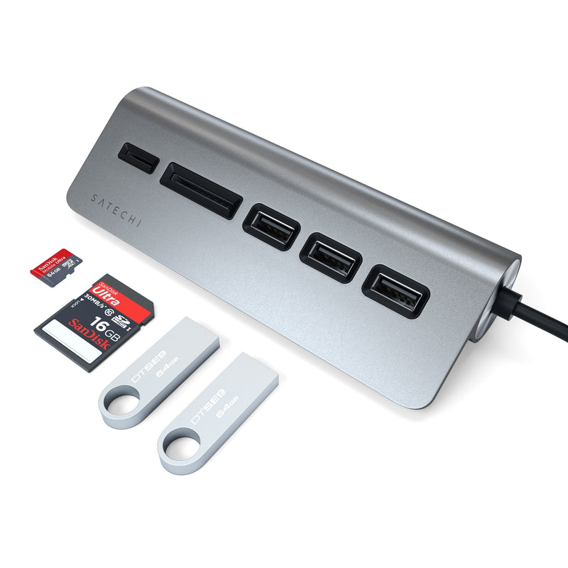 [Australia - AusPower] - Satechi USB-C Combo Hub for Desktop - USB-A 3.0 Data Ports & Micro/SD Card Readers - Compatible with Apple Studio Display, 2021 iMac M1, 2019/2017 iMac, 2020 MacBook Pro/ Air M1(Space Gray) Space Gray 