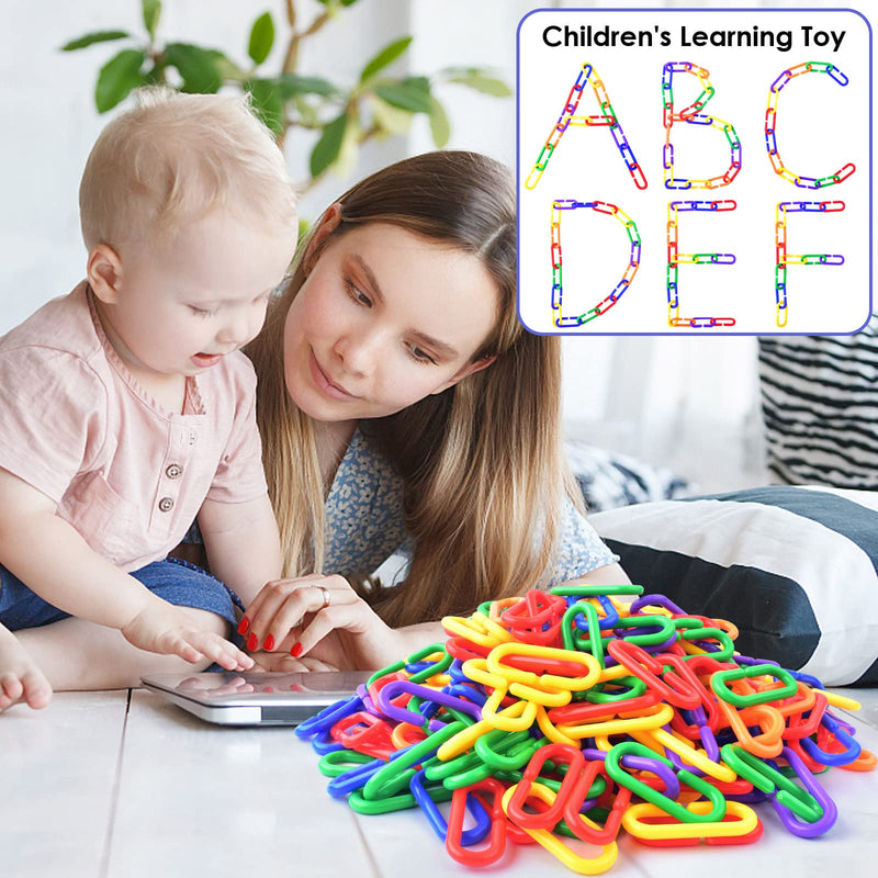 [Australia - AusPower] - Bissap Plastic Chain Links Birds 250pcs, Mix Color Rainbow DIY C-Clips Chains Hooks Swing Climbing Cage Toys for Sugar Glider Rat Parrot Bird, Children's Learning Toy 