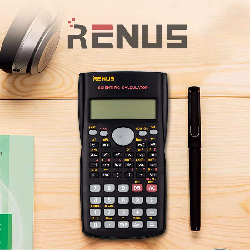 [Australia - AusPower] - RENUS 2-Line Engineering Scientific Calculator Function Calculator for Student and Teacher 2 AA Batteries Included 1PCS Black 