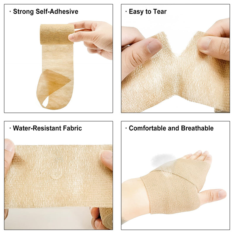 [Australia - AusPower] - Self Adhesive Bandage Wrap(12 Pack, 3 Inch x 5 Yards), First Aid Medical Cohesive Bandage Tape, Breathable Elastic Sports Athletic Tape Wrap for Ankle, Wrist, Knee, Foot Sprains & Swelling(Tan)… Brown (Pack of 12) 