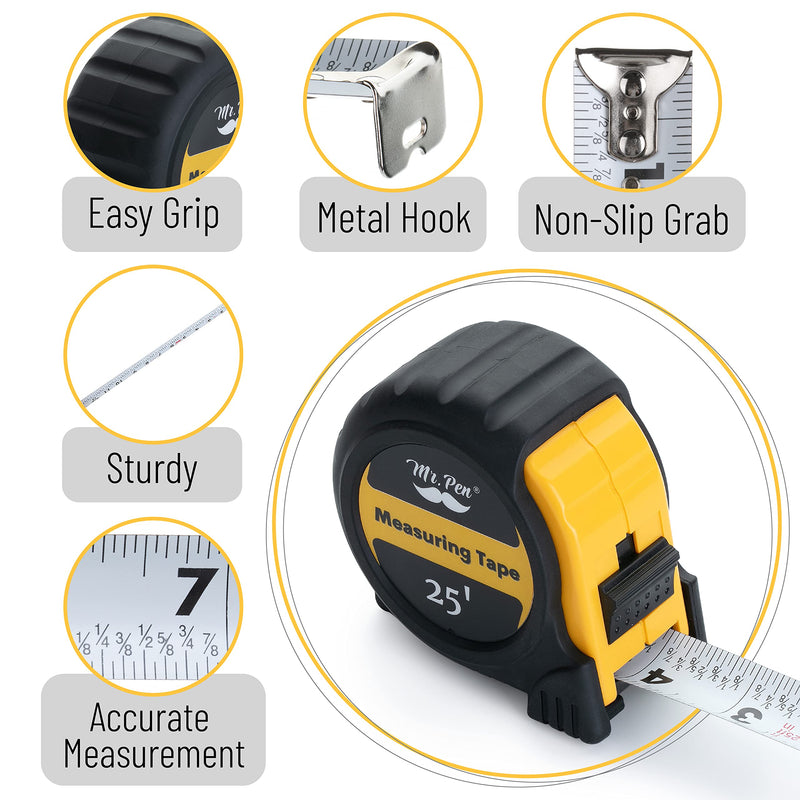 [Australia - AusPower] - Mr. Pen- Tape Measure, 25-Foot, Steel Measuring Tape, Retractable Measuring Tape, Tape Measure with Fractions, Easy Read Tape Measure, Tape Measure 25 ft, Steel Tape Measure. 