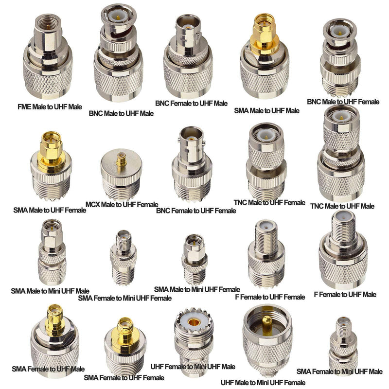 [Australia - AusPower] - onelinkmore 20 Type Set UHF PL259 SO239 Mini UHF Adapter Kits UHF to SMA/BNC/MCX/FME/F/TNC/Mini UHF RF Coaxial Adapter Male Female Coax UHF VHF HF Radios Adapter Connector Kit … Black 