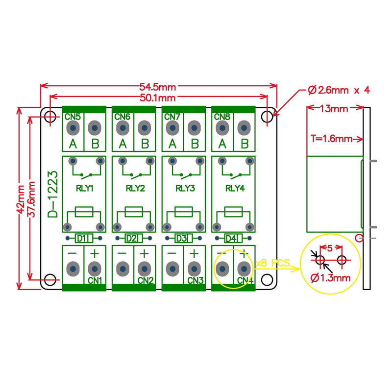 [Australia - AusPower] - Electronics-Salon 3VDC Individual 4 Channel SPST-NO 5A/250V Power Relay Module. DC3V. 