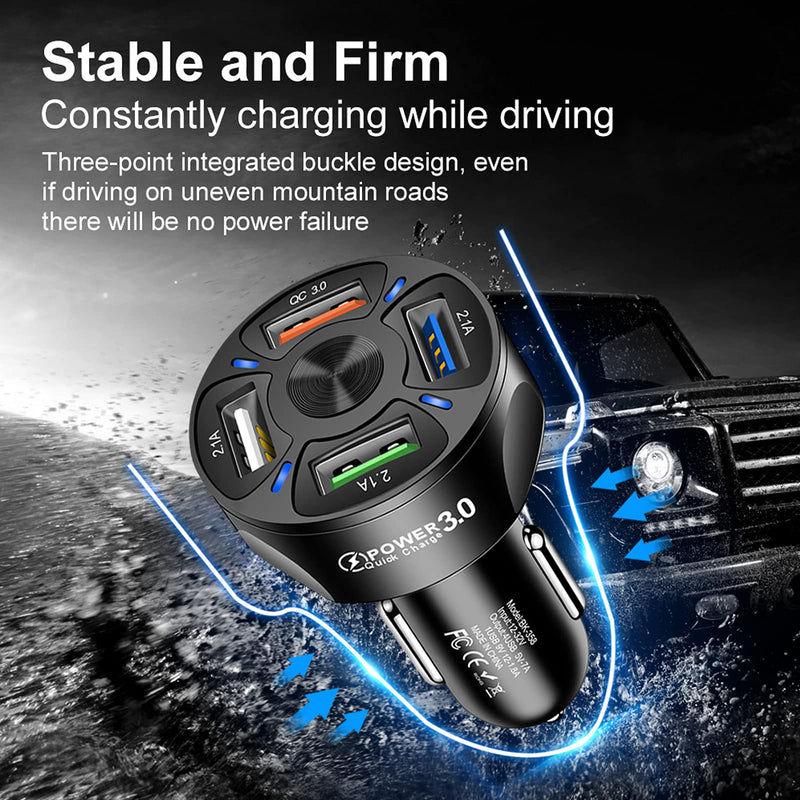 [Australia - AusPower] - BWWNBY USB Car Charger Car/Truck Universal Car Charger Adapter Car Charger Accessories Fast Charging Durable for Phone 4USB Ports LED Light Display(Black) Black 