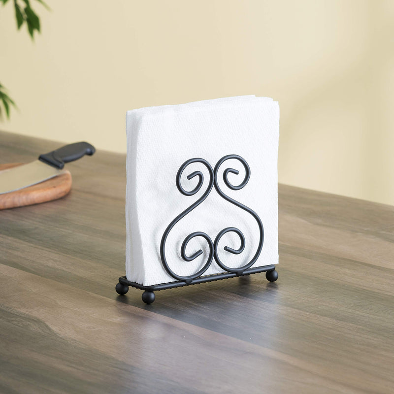 [Australia - AusPower] - Home Basics Scroll Collection Steel Napkin Holder, Freestanding Tissue Dispenser Organizer for Kitchen Countertop, Durable, Sturdy, Home Décor, Black 