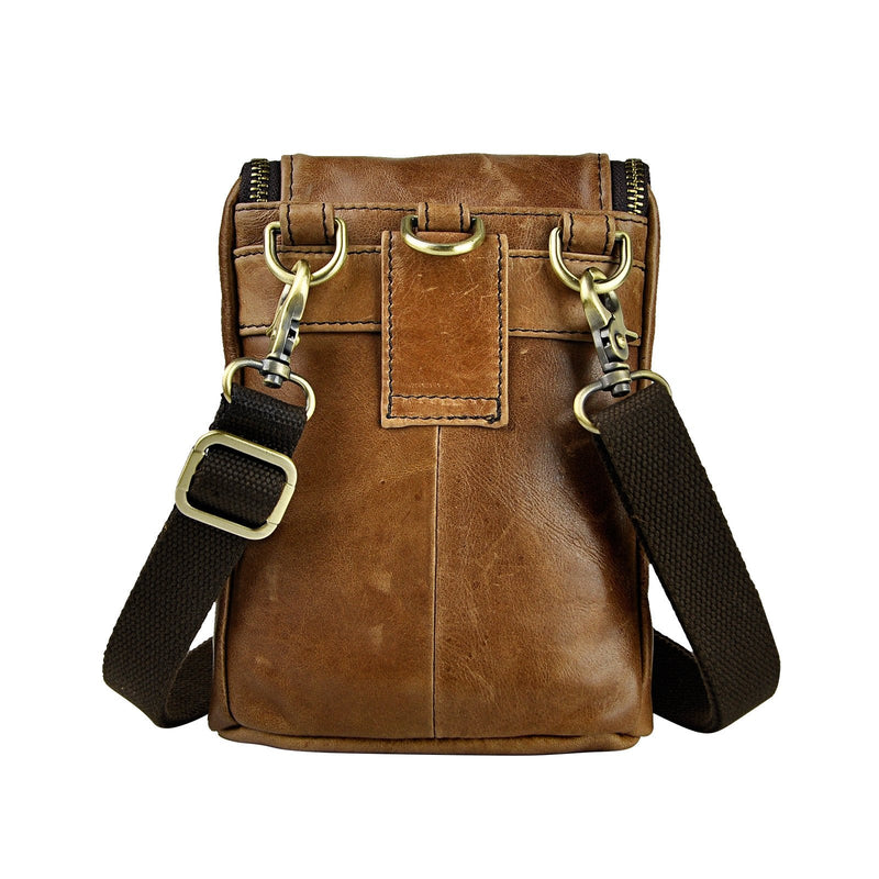 [Australia - AusPower] - Le'aokuu Mens Genuine Leather Mini Messenger Shoulder Bag Pouch Hook Waist Bag Pack (light brown) Light Brown 
