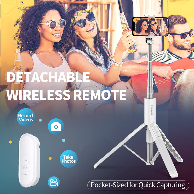[Australia - AusPower] - Sensyne 60" Phone Tripod & Selfie Stick, Lightweight All in One Phone Tripod Integrated with Wireless Remote Compatible with All Cell Phones for Selfie/Video Recording/Photo/Live Stream/Vlog (White) White 60‘’ 