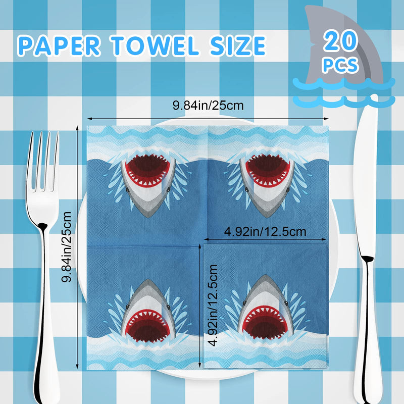 [Australia - AusPower] - 20 Pcs Shark Napkins Ocean Paper Napkins Shark Paper Napkins Shark Party Napkins Disposable Cocktail Beverage Napkins for Birthday Party Supplies 