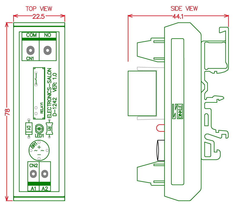 [Australia - AusPower] - Electronics-Salon AC/DC 24V Slim DIN Rail Mount 5Amp SPST-NO Power Relay Interface Module, PA1a-24V. 