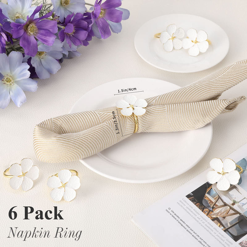 [Australia - AusPower] - Lewondr Napkin Rings, Set of 6 Flowers Napkin Ring Holders Dinner Tables Rings Elegant Ornament Table Setting Decoration for Wedding, Christmas, Thanksgiving, Holiday, Party, White 