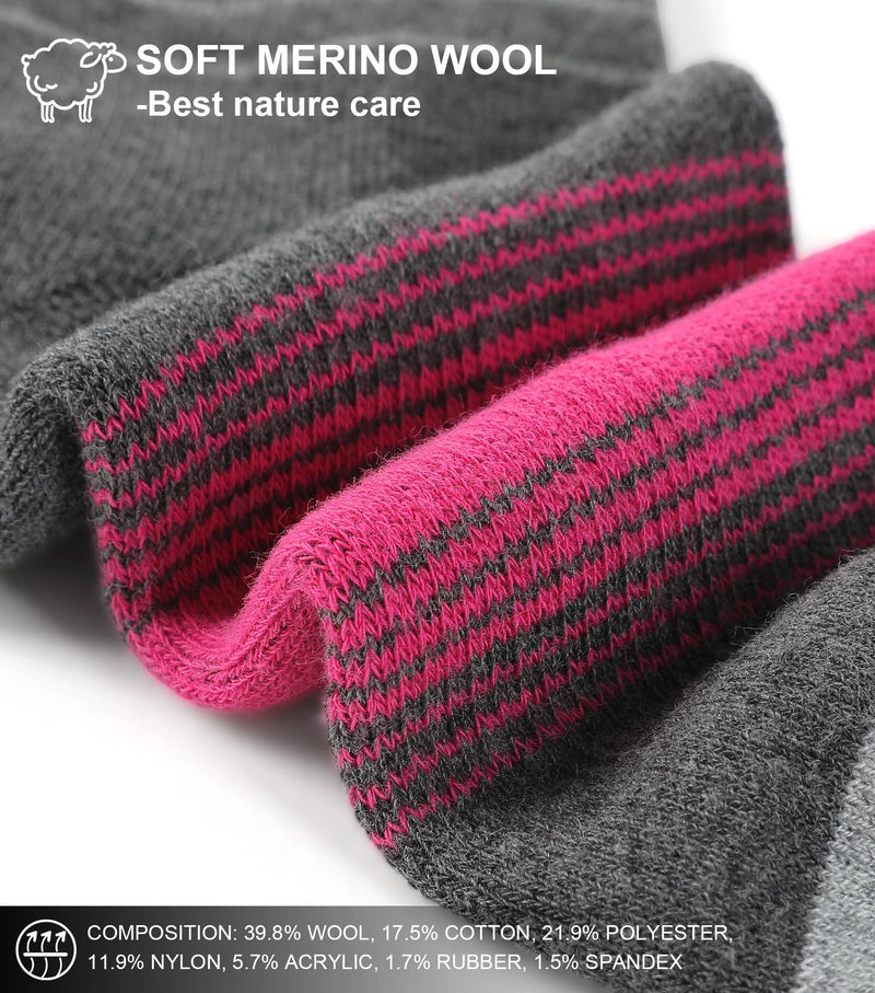 [Australia - AusPower] - Fitrell 4 Pack Women's Merino Wool Hiking Socks Cushioned Warm Winter Thermal Walking Crew Boot Socks Black*2 + Rose Red*2 Small 
