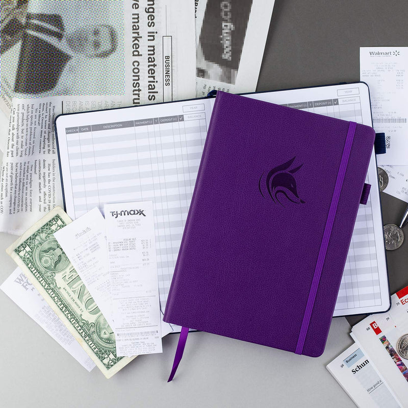 [Australia - AusPower] - Clever Fox Check Register – Deluxe Checkbook Log with Check & Transaction Registers, Bank Account Register Booklets for Personal and Work Use, A5 Hardcover - Purple A5 (5.8'' x 8.3'') 