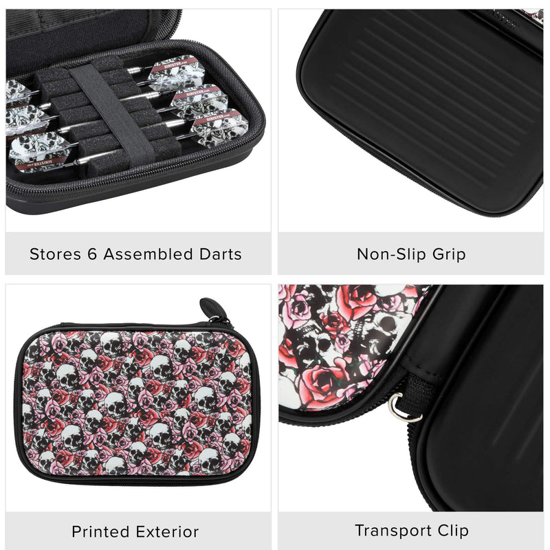 [Australia - AusPower] - Casemaster Sentinel 6 Dart Case, Holds Extra Accessories, Tips, Shafts and Flights, Compatible with Steel Tip and Soft Tip Darts, Impact & Water Resistant Tactech Shell, Sinister Skulls 