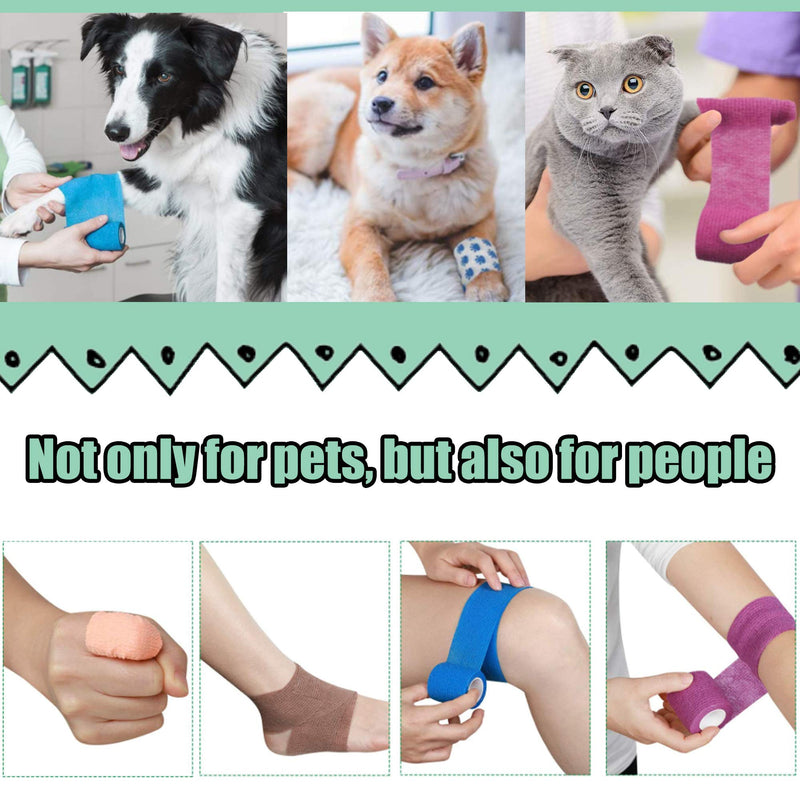 [Australia - AusPower] - HOCTRAKA 24Pack Self Adhesive Tape Vet Wrap Flex Bandages Leg Wrap Adherent Non-Woven for Dog Cat Horse Pet Animals Ankle Sprains & Swelling 2 Inch 5 Yards (Assorted Patterns) 