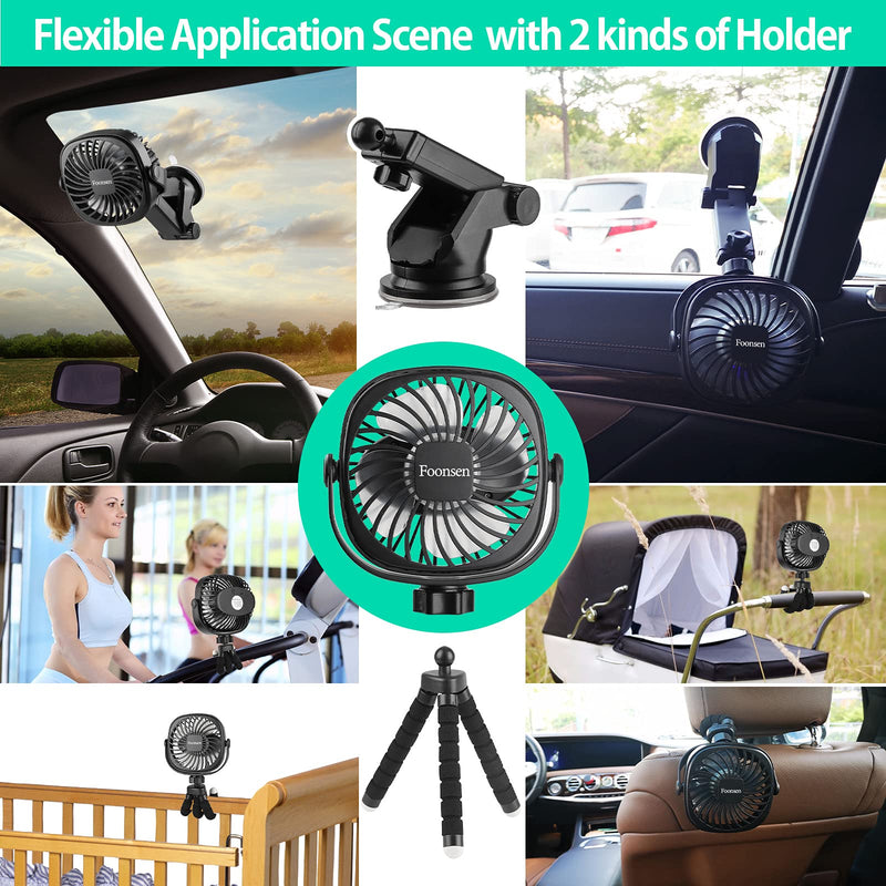[Australia - AusPower] - Foonsen Rechargeable USB Stroller Fan, Portable Car Fan, Car Seat Fan, Desk Fan, Flexible Tripod Clip on Bed, Bike, and Crib, Battery Powered 