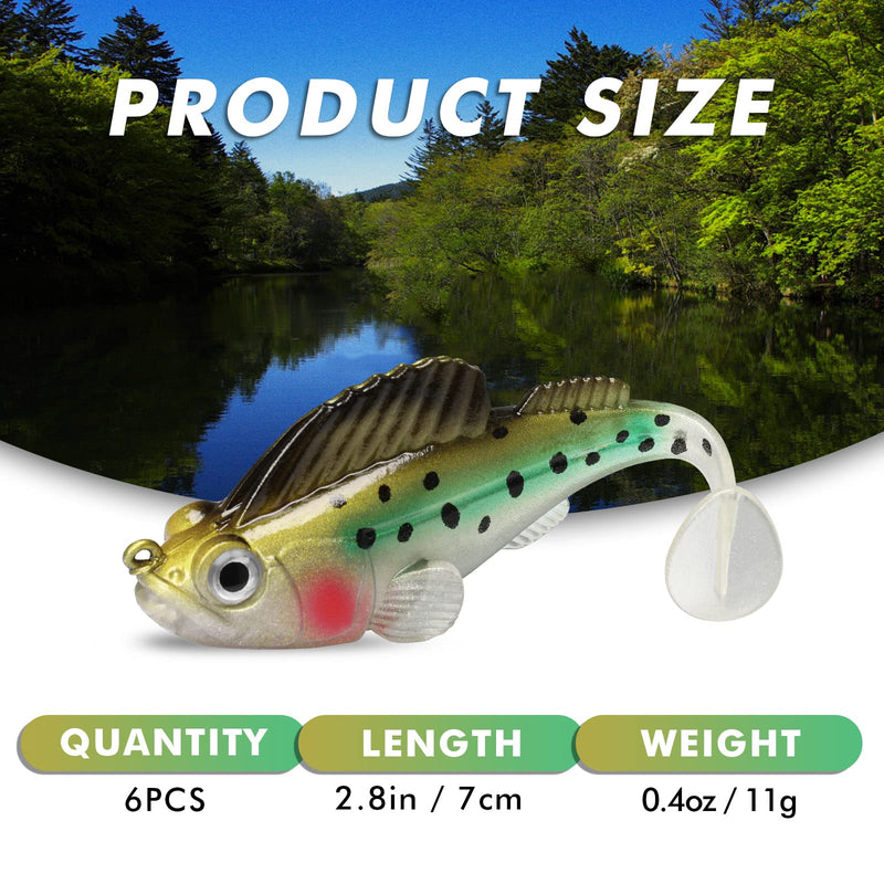 [Australia - AusPower] - GOTOUR Pre-Rigged Jig Head Fishing Lures, Soft Jointed Swimbaits for Bass Fishing, Great Weedless Bass Lures, Tadpole Lure with Spinner, Walleye Shad Baits, Fishing Jigs for Freshwater and Saltwater 