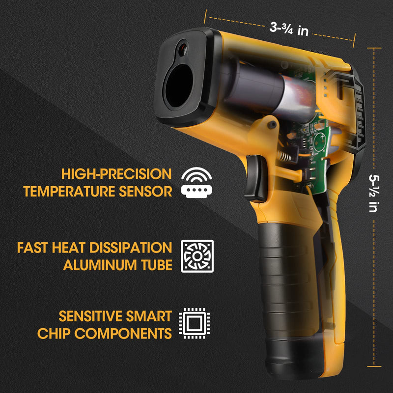 [Australia - AusPower] - PREXISO Infrared Thermometer Industrial -58℉~1022℉, Digital Temperature Gun, Laser IR Pyrometer Non-Contact [Not for Human] Adjustable Emissivity, DS 12:1 with Color LCD for Home Repairs, Cooking 