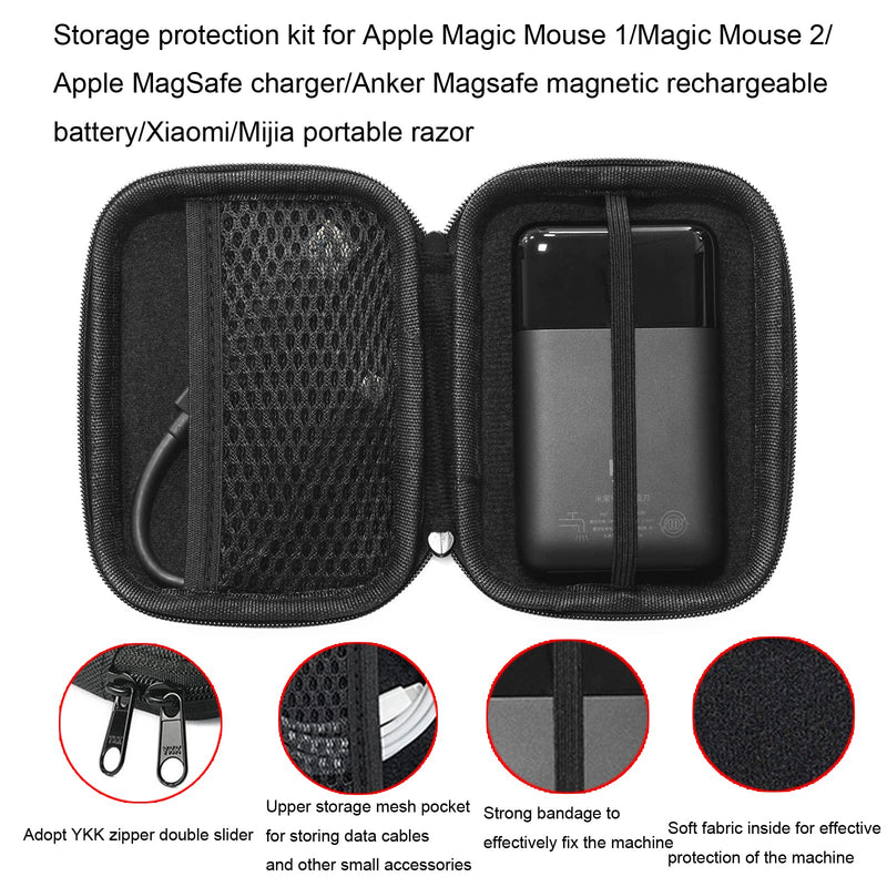 [Australia - AusPower] - Case for Apple Magic Mouse 1 and Magic Mouse 2, Travel Electronics Accessories Organizer Bag, Shockproof Box with Mesh Accessories Pocket for Cable Charger Cord Flash Drive Nylon (Black) 