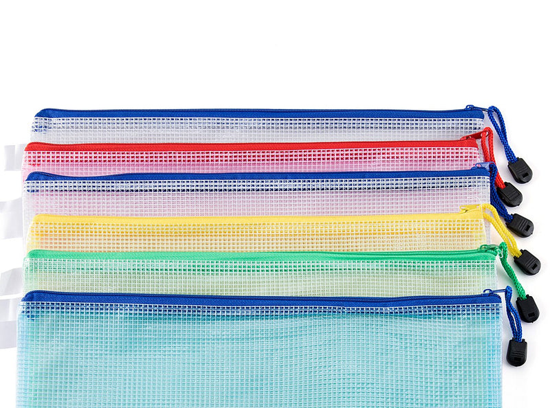 [Australia - AusPower] - Mini Skater 6Pcs A4 Size Plastic Semi-Transparent Mesh Document Bag Waterproof Zip File Holder Storage Pouch for Organizing Office Supplies Books Cosmetics and Puzzles (Random Colors) 