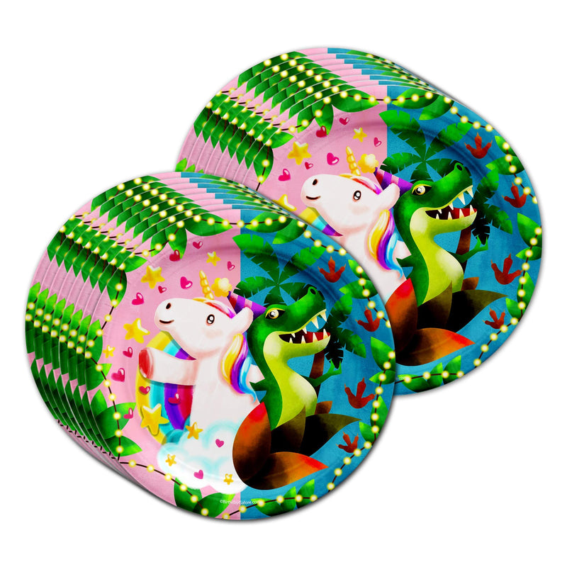 [Australia - AusPower] - Unicorns & Dinos Joint Birthday Party Supplies Set Plates Napkins Cups Tableware Kit for 16 