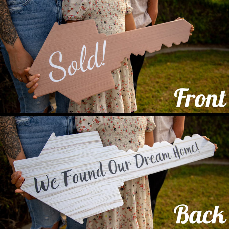 [Australia - AusPower] - Extra Large Real Estate Key Shaped Prop Sold Sign | One Sign Double Sided | Social Media Photo Props for Realtors and Home Owners | Real Estate Agent Gift (We Found Our Dream Home / Sold!) We Found Our Dream Home / Sold! 