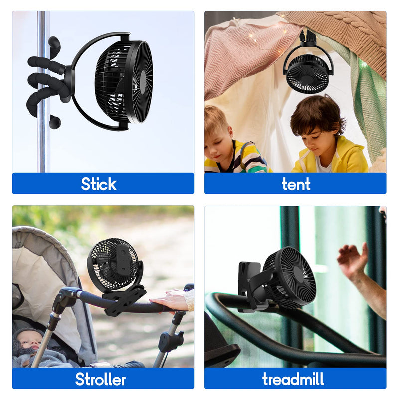 [Australia - AusPower] - Mini Baby Stroller Fan , 5-Inch Handheld Portable Fan, 3 Speed USB Clip Fan, 5000mAh Rechargeable Desk Fan, with Flexible Tripod, Suitable for Outdoor, Camping ,Treadmill and car TF-28BW-5'' 