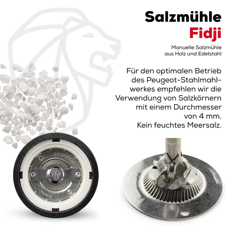 [Australia - AusPower] - Peugeot - Fidji Manual Salt Mill - Adjustable Grinder - Beechwood and Stainless Steel, Graphite Finish, 6 Inch 