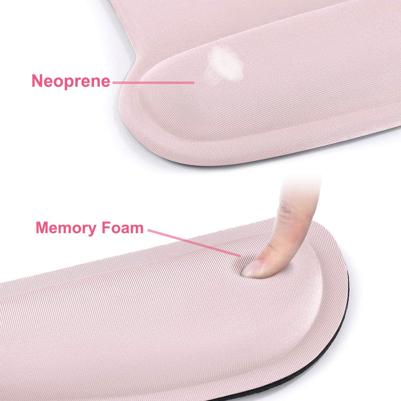 [Australia - AusPower] - MOSISO Wrist Rest Support for Mouse Pad & Keyboard Set, Ergonomic Mousepad Non-Slip Base Home/Office Pain Relief & Easy Typing Cushion with Neoprene Cloth & Raised Memory Foam, Pink 