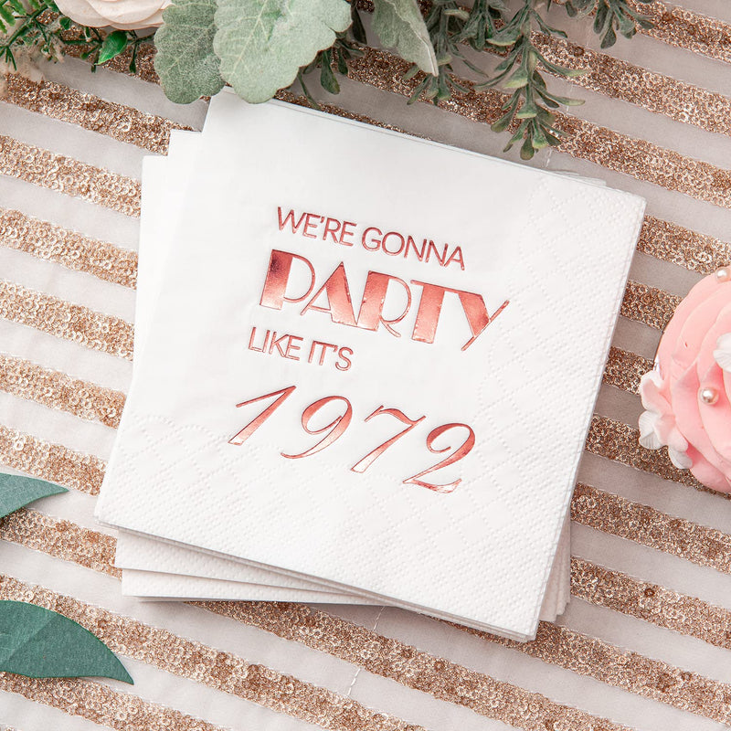 [Australia - AusPower] - Crisky 50th Birthday Cocktail Napkins Rose Gold for Women 50th Birthday Party Decorations for Cake Dessert Berverage Table, 50th Birthday Party Supplies,50 Pcs Disposable Napkins, 3-Ply 