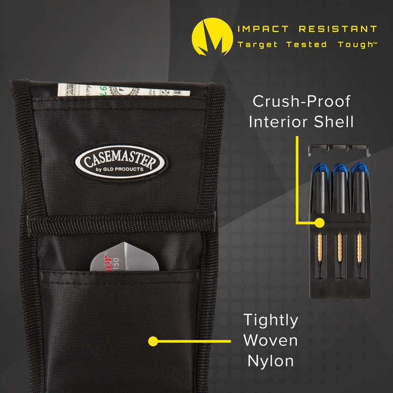 [Australia - AusPower] - Casemaster Single Black Dart Case with Solid Plastic Insert and Flexible, Tough Nylon Covering, Holds 3 Steel Tip and Soft Tip Darts, Hard Shell Keeps Flights in Perfect Shape 