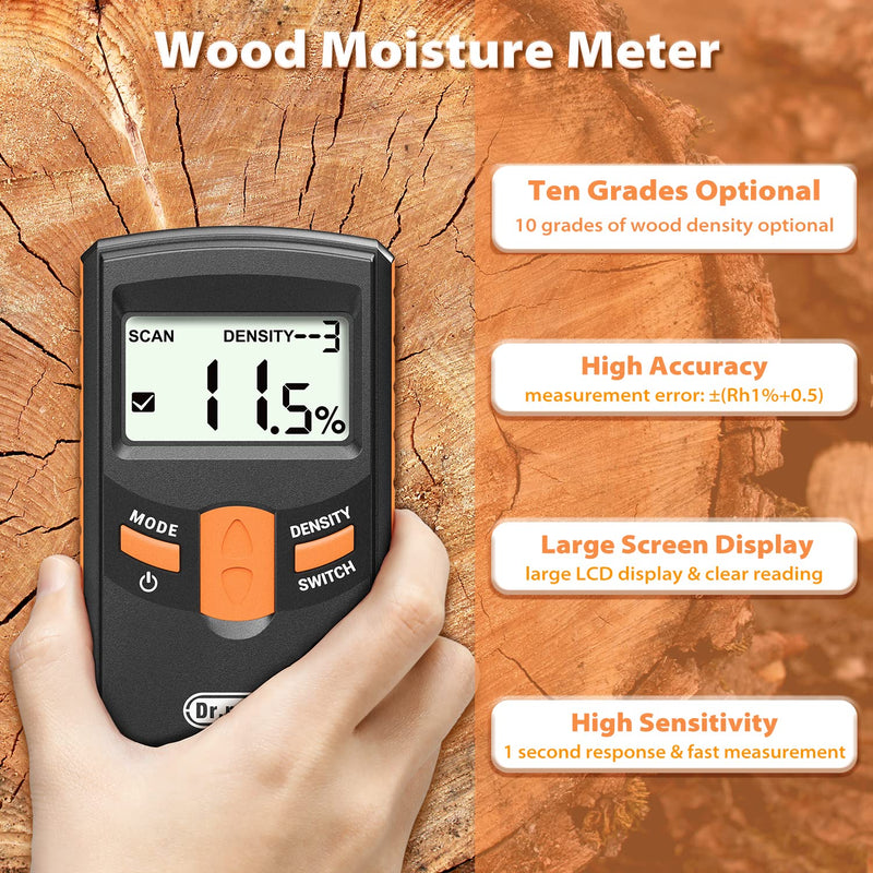 [Australia - AusPower] - [Pinless Wood Moisture Meter] Dr.meter Upgraded Version Inductive Pinless Tools Intelligent Moisture Meter Digital Moisture Meter for Wood (Range 4% - 80% RH; Accuracy: 0.5%), MD918 Pinless wood Moisture Meter MD918 