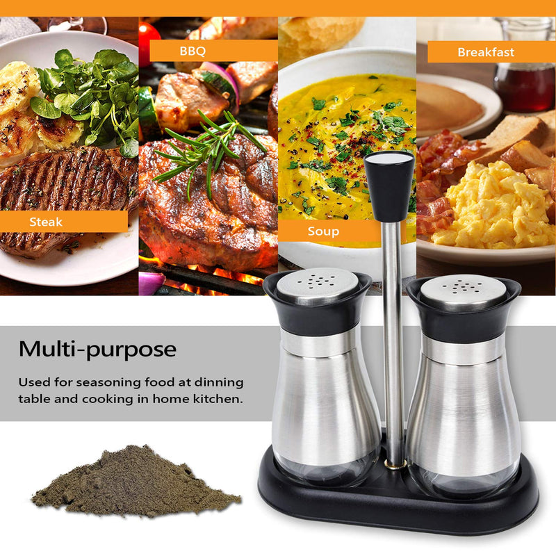 [Australia - AusPower] - Evelyne 2-Piece Set Salt & Pepper Glass Shaker Stainless Steel Cover with Tray Black 