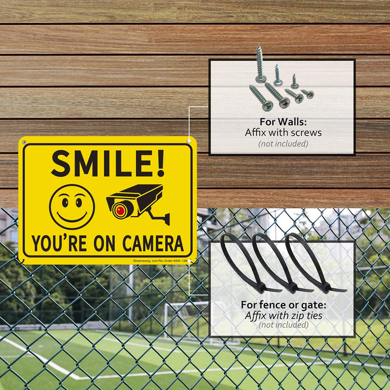 [Australia - AusPower] - Sheenwang 2-Pack Smile You’re on Camera Sign, Video Surveillance Signs Outdoor, UV Printed .040 Mil Rust Free Aluminum 10 x 7 in, Security Camera Sign for Home, Business, Driveway Alert, CCTV 