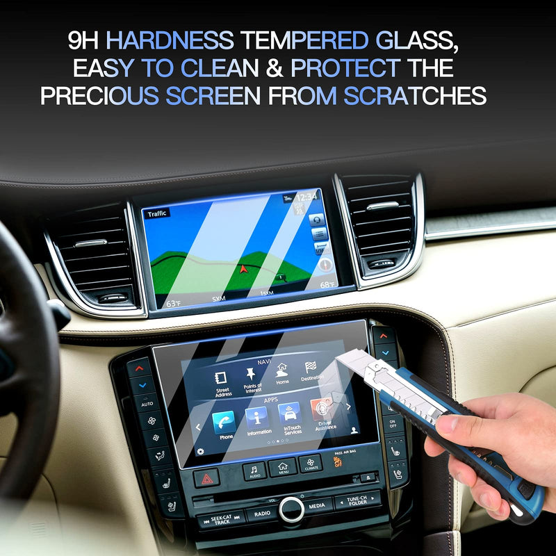 [Australia - AusPower] - Glass Screen Protector for 2014-2020 I*nfiniti Q50 2017-2020 I*nfiniti Q60 Interior Accessories Infotainment Display Screen Protector Foils Tempered Glass 9H Anti-Scratch Navigation Center Control Touchscreen Protective Film (Up Media + Down Touch) 