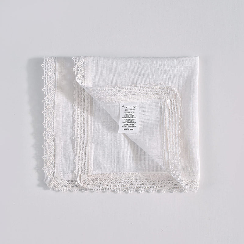 [Australia - AusPower] - Dinner Cloth Napkins in 100% Cotton Fabric, 12 Pk, 12X12 INCH, White, Premium Quality, Mitered Corners for Every Day Use Napkins are Pre Shrunk and Good Absorbency Lace White 12X12 