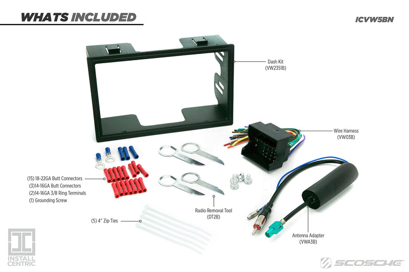 [Australia - AusPower] - SCOSCHE Install Centric ICVW5BN Compatible with Select Volkswagen 2002-06 Double DIN Complete Basic Installation Solution for Installing an Aftermarket Stereo 