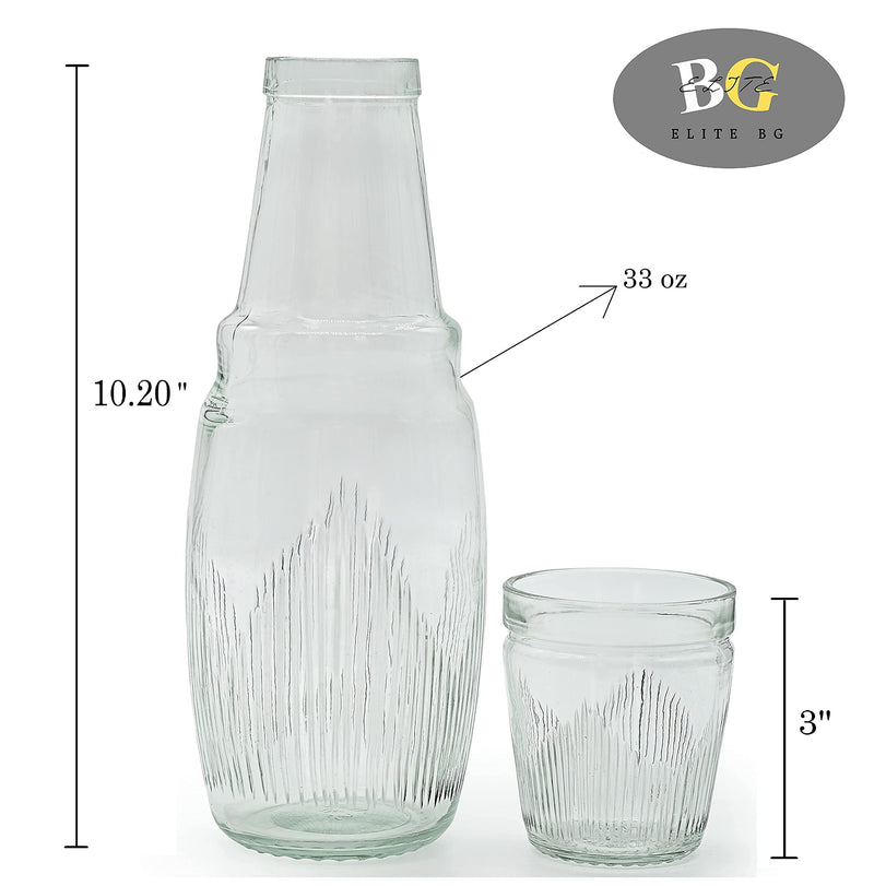 [Australia - AusPower] - ELITE BG Bedside Water Carafe with Glass Set - Glass Carafe 33.81 oz - Bedside Carafe Pitcher and Cup - Night Carafe with Glass (CRYSTAL LINES) CRYSTAL LINES 