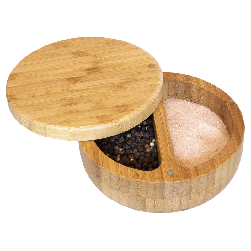 [Australia - AusPower] - Totally Bamboo Salt Keeper Duet Salt and Pepper Bowl, Salt Cellar and Storage Box with Two Compartments, Magnetic Swivel Lid 