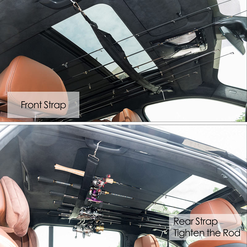[Australia - AusPower] - Dr.Fish Vehicle Fishing Rod Holder 7 Rod Capacity, Heavy Duty Nylon Adjustable 30-60 Inch, Car Rod Carrier Fishing Pole Rack Belt Strap for SUV Trucks Vans 29-60" 