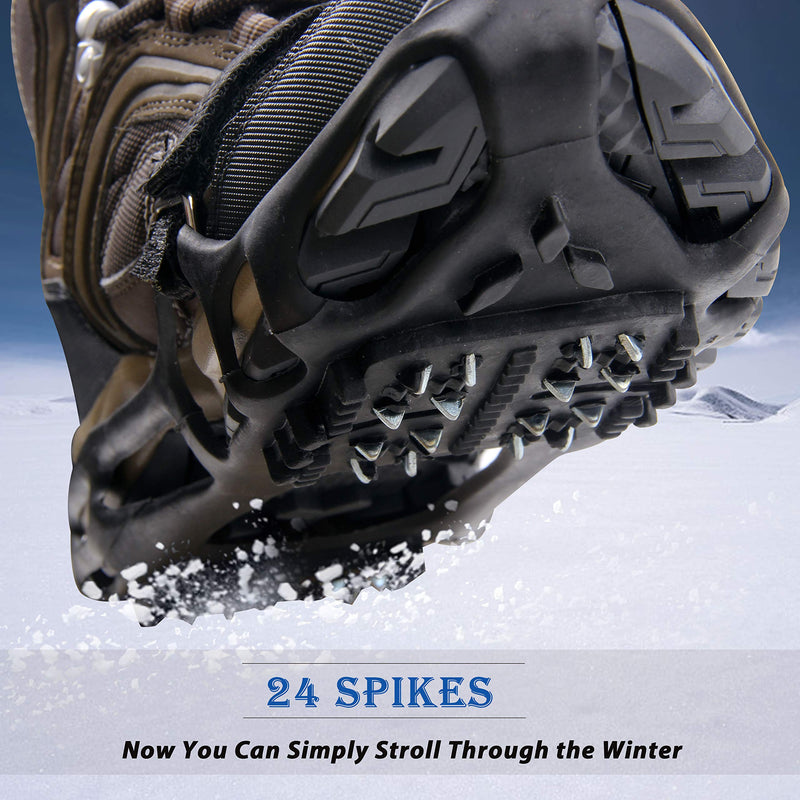 [Australia - AusPower] - Shaddock Fishing Ice Cleats for Shoes Boots, Ice Snow Traction Cleats for Walking on Ice Snow Anti Slip Crampons Walk Cleats Overshoe Stretch Footwear for Men Women Climbing Hiking 24 Steel Crampons Small(3.5-5men/5.5-7women) 