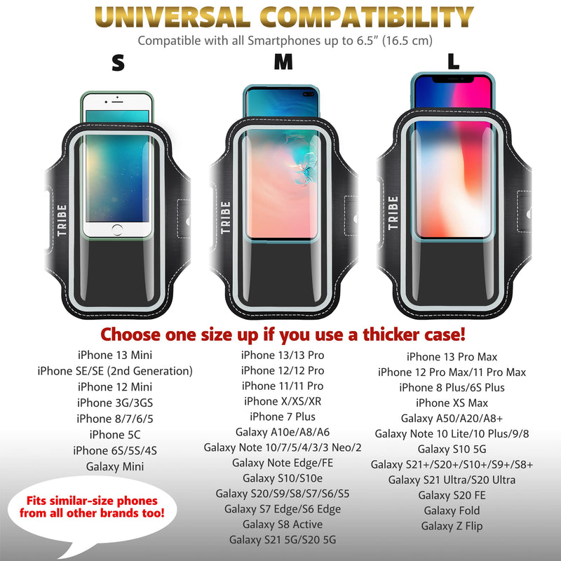 [Australia - AusPower] - TRIBE Water Resistant Cell Phone Armband Case Running Holder for iPhone Pro Max Plus Mini SE (13/12/11/X/XS/XR/8/7/6/5) Galaxy S Ultra Plus Edge Note (21/20/10/9/8/7/6/5) Adjustable Strap & Key Pocket Black/Grey 