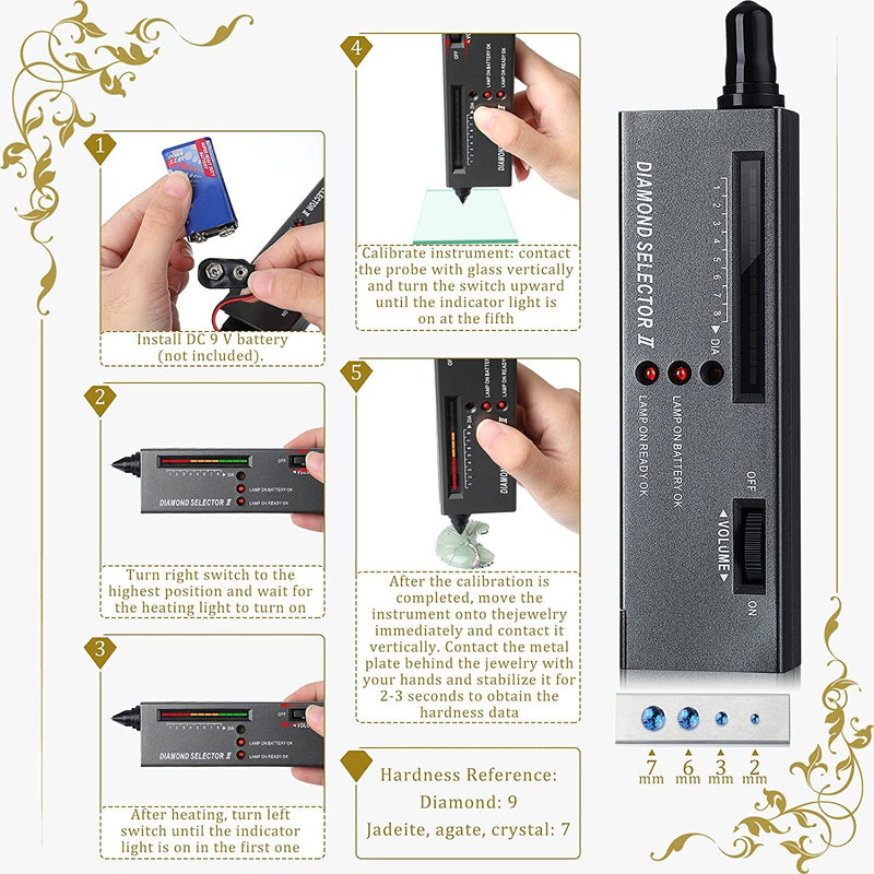 [Australia - AusPower] - Hqdz High Accuracy Diamond Tester Jewelry Detector Gem Pen 30X 60X Illuminated Eye Loupe Mini Led Foldable Magnifying Distinguish Tool (Black Tester, Black Loupe) H-ad-7 