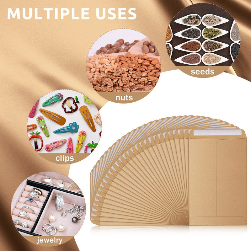 [Australia - AusPower] - 150 Pieces Seed Envelopes Money Envelopes for Cash Kraft Coin Envelopes Self-adhesive Small Envelopes Packet with Gummed Flap Paper for Home Garden, 3.2 x 4.7 Inch 