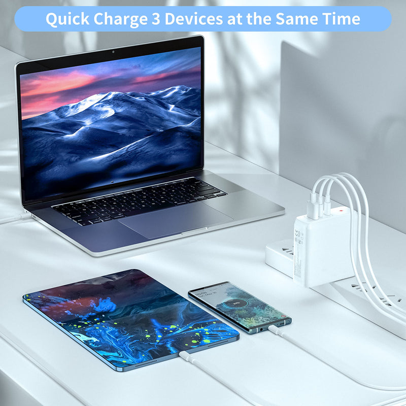 [Australia - AusPower] - USB C Wall Charger, 100W 3 Port GaN Fast Charger Multiport USB-C Power Adapter Compatible with MacBook Air iPad Pro iPhone 13 Dell XPS Galaxy and More Type C Devices 
