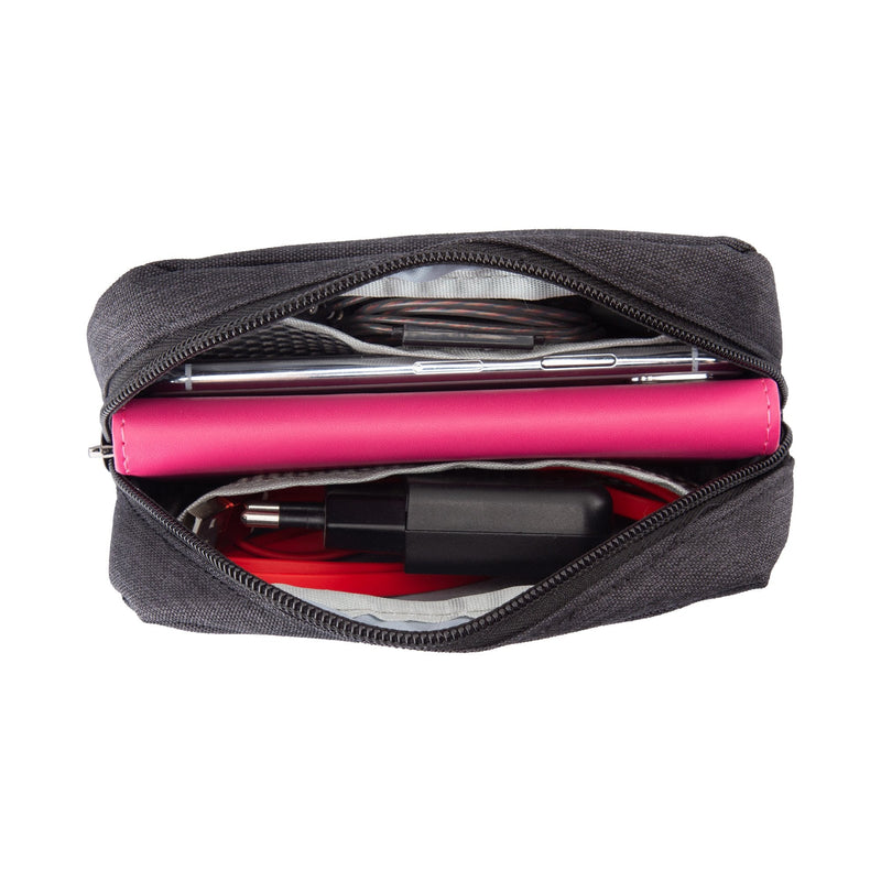 [Australia - AusPower] - E-Tree 7 inch Canvas Zippered Small Bag, Mini Travel Makeup Carrying Case, Cosmetic Bag, Portable Electronics Accessories Organizer, Tiny Coin Purse Wallet, Little Pouch for Little Items, Black 6" X 1.8" X 4" 