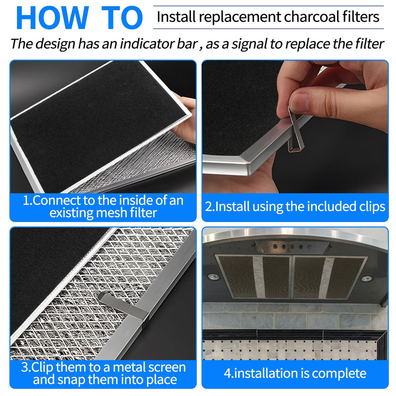 [Australia - AusPower] - WZKO Charcoal Filter for Broan Non-Ducted Range Hoods - Part Number S97020466 - Replacement Broan Range Hood Filter Set with 2 Filters and 4 Clips 